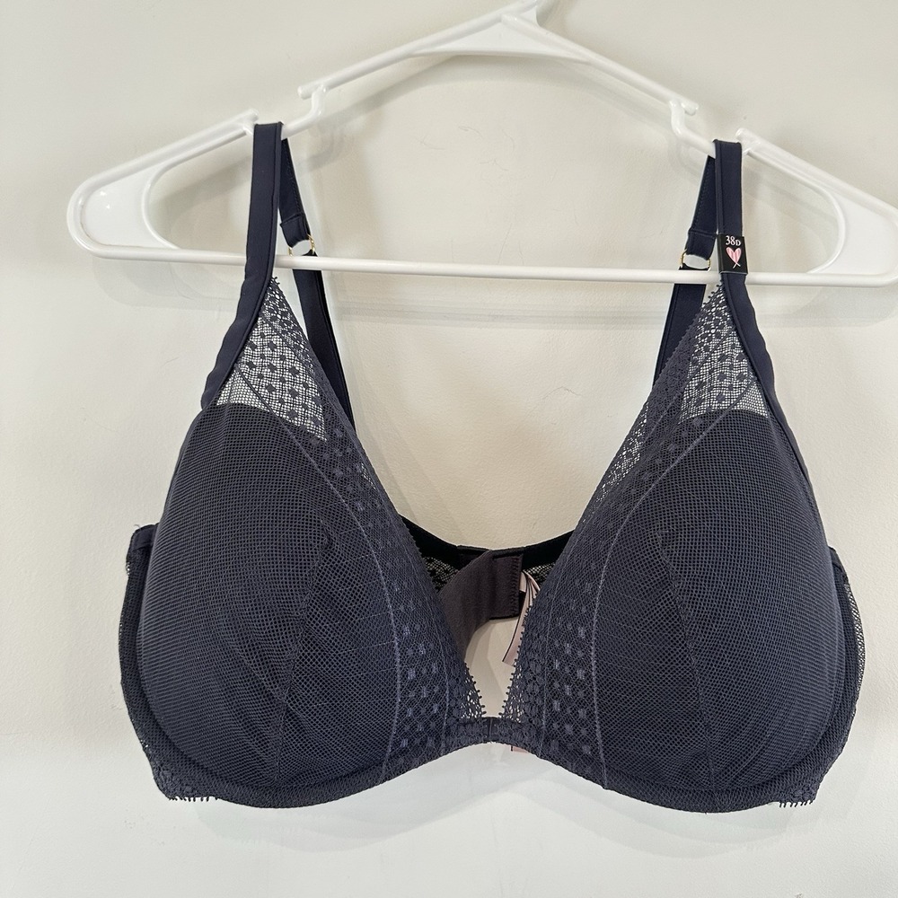 New Incredible Victoria's Secret Lightly Lined Lace Plunge Bra 38D NWT Blue
